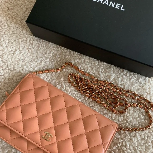 CHANEL Classic Wallet On Chain WOC in Salmon Beige Lambskin Leather - Picture 2 of 16